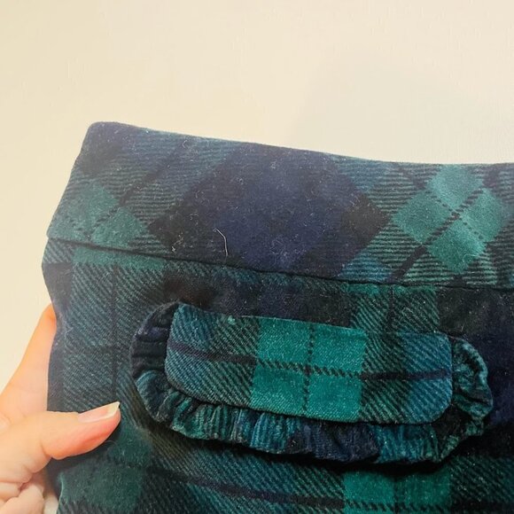 Talbots Skirt Tartan Watch Plaid Velvet Ruffle Pockets Blue Green Holiday Stretc - Picture 7 of 12